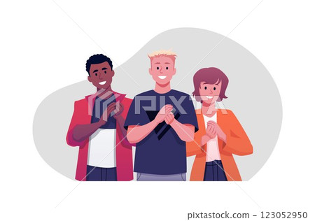 Vector illustration of young men and woman, different ethnicity, applauding. 123052950