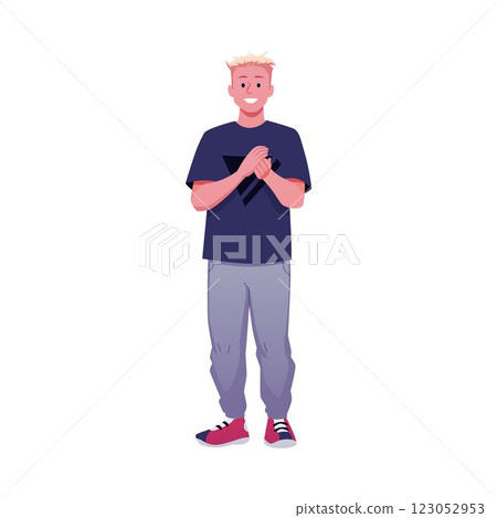 Vector of young happy blond man clapping his hands. Applause. Vector of young happy blond man clapping his hands. Applause. 123052953