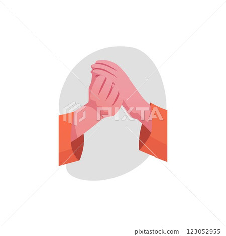 Clapping hands gesture flat vector, hands with sleeves applauds, ovation arm sign of encouragement, appreciation on grey 123052955