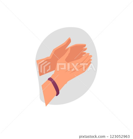 Clapping hands gesture, vector hands applauds, bravo palm clap, ovation, encouragement, support, appreciation arm sign 123052963