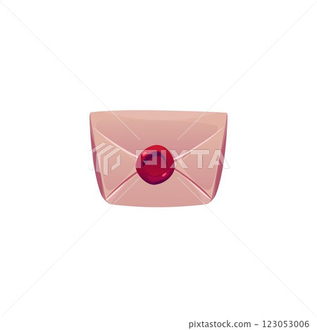 Ancient parchment envelope with red wax seal, vector flat letter and document, mail with royal round wax stamp 123053006