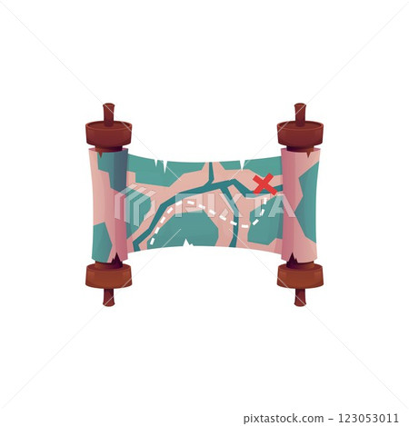 Treasure map on an ancient scroll, Vector illustration. Treasure map on an ancient scroll, Vector illustration. 123053011
