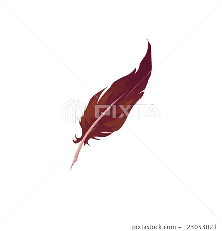 Feather vector flat icon, cartoon single brown bird plume, Wicca or fairytale symbol, esoteric and occult game item 123053021