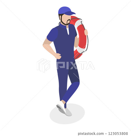 3D Isometric Flat  Set of Maritime Professions. Item 2 123053808