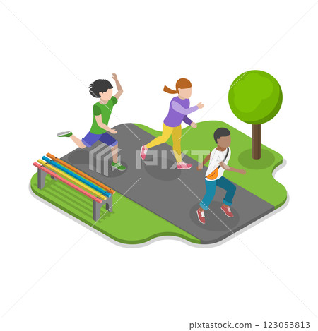 3D Isometric Flat Illustration of Children Playing Outside. Item 4 3D Isometric Flat Illustration of Children Playing Outside. Item 4 123053813