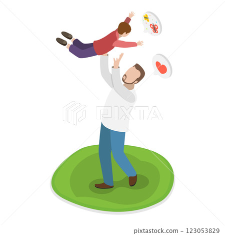 3D Isometric Flat Illustration of Playing With Dad. Item 6 3D Isometric Flat Illustration of Playing With Dad. Item 6 123053829