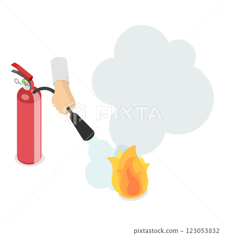 3D Isometric Flat Illustration of Fire Extinguisher Use Infographics. Item 1 3D Isometric Flat Illustration of Fire Extinguisher Use Infographics. Item 1 123053832