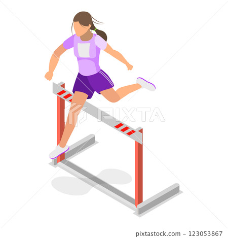 3D Isometric Flat  Illustration of Running With Barrier. Item 1 123053867