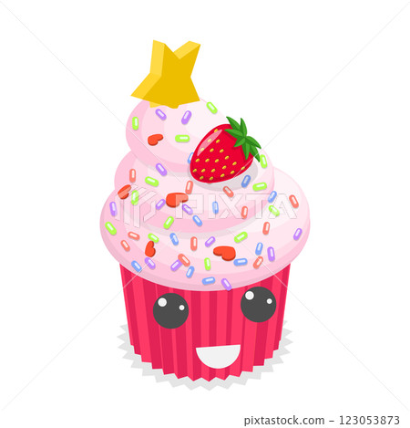 3D Isometric Flat  Set of Cute Kawaii Foods. Item 1 123053873