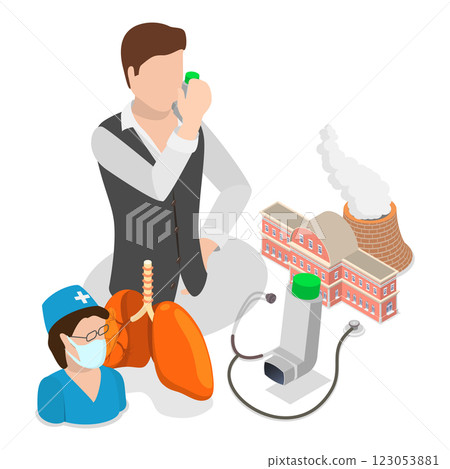 3D Isometric Flat Illustration of Bronchial Asthma. Item 1 3D Isometric Flat Illustration of Bronchial Asthma. Item 1 123053881