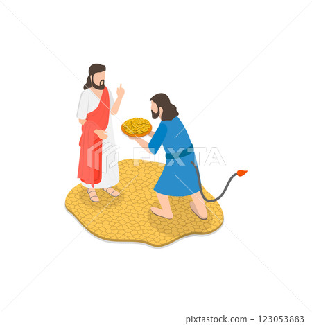 3D Isometric Flat  Illustration of Christ Tempted by Devil. Item 3 123053883