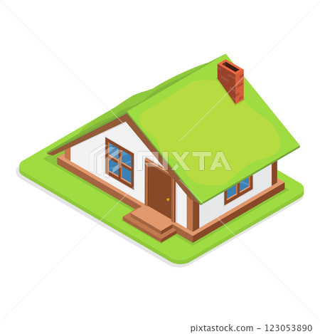 3D Isometric Flat  Set of Village Buildings. Item 7 123053890