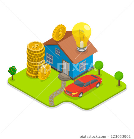 3D Isometric Flat  Illustration of Cost Of Living. Item 1 123053901
