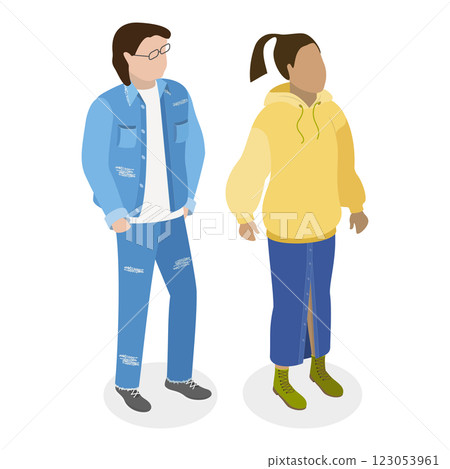 3D Isometric Flat Set of Fashionable Couples. Item 2 3D Isometric Flat Set of Fashionable Couples. Item 2 123053961