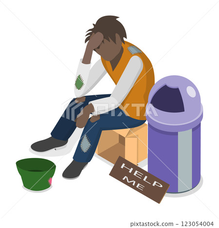 3D Isometric Flat  Set of Homeless People. Item 6 123054004