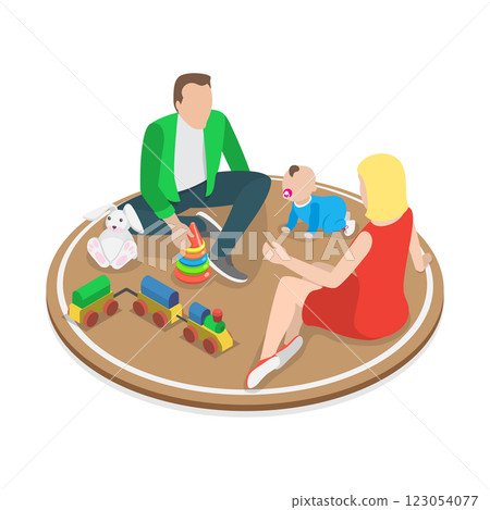 3D Isometric Flat  Illustration of Happy Family Set. Item 3 123054077