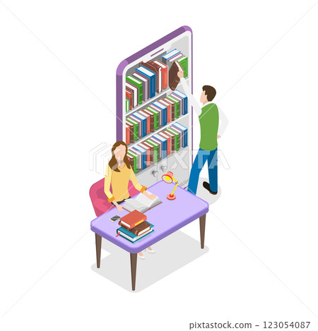 3D Isometric Flat  Illustration of Online Library. Item 3 123054087