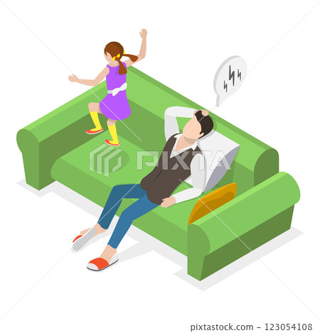 3D Isometric Flat Illustration of Depressed Tired Parents. Item 3 3D Isometric Flat Illustration of Depressed Tired Parents. Item 3 123054108