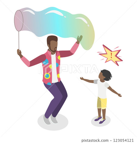 3D Isometric Flat  Set of Soap Bubble Show. Item 1 123054121