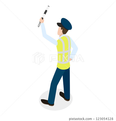 3D Isometric Flat  Set of Traffic Policeman Characters. Item 1 123054128
