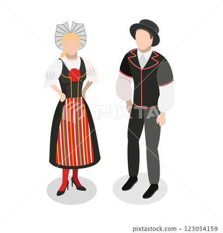 3D Isometric Flat Illustration of Europeans National Clothes. Item 3 3D Isometric Flat Illustration of Europeans National Clothes. Item 3 123054159