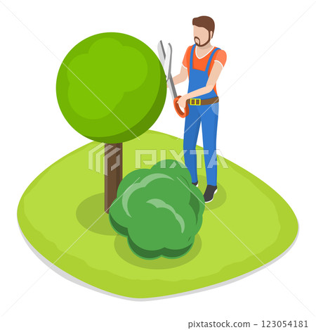 3D Isometric Flat  Illustration of Garden Landscape Worker. Item 3 123054181