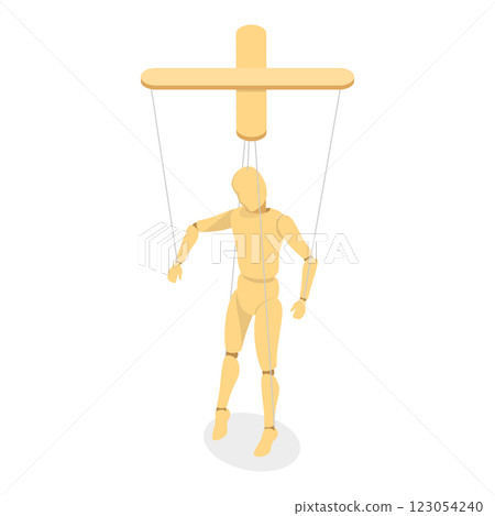 3D Isometric Flat  Set of Wooden Marionettes. Item 1 123054240