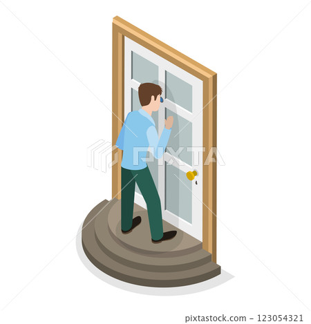 3D Isometric Flat  Set of Peeking People. Item 1 123054321