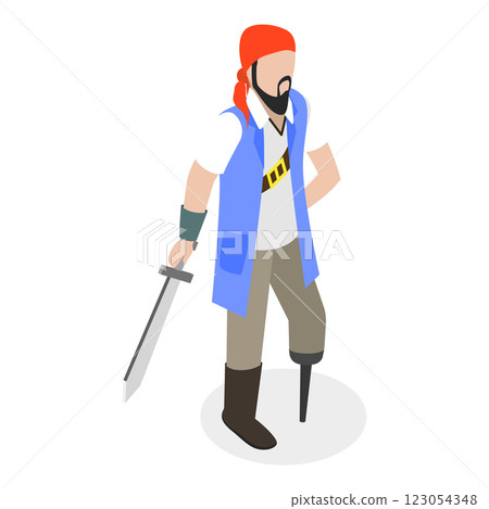 3D Isometric Flat  Set of Marine Pirates. Item 2 123054348