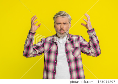 Mature man mind-blown expression, epic brainstorming eureka, intense idea explosion face reaction 123054897