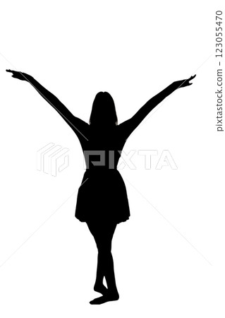 A beautiful silhouette of a woman with her arms outstretched wide 123055470