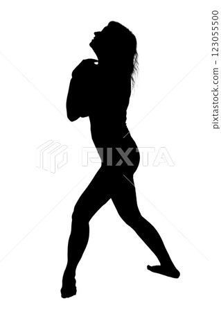 A striking silhouette of a woman boxing gracefully on a white background A striking silhouette of a woman boxing gracefully on a white background 123055500
