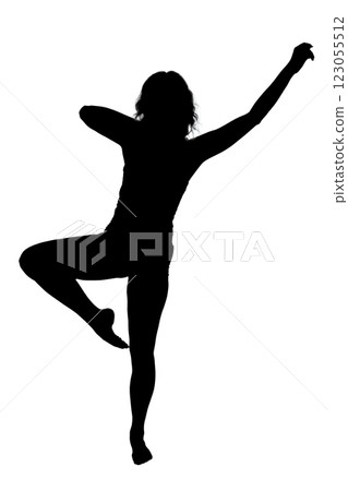 A woman standing on one leg with her arms outstretched 123055512