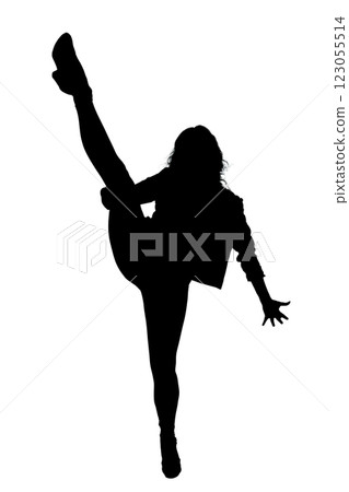 This image depicts the silhouette of a woman performing a split 123055514