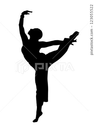 A woman dancing on one leg against a white background A woman dancing on one leg against a white background 123055522
