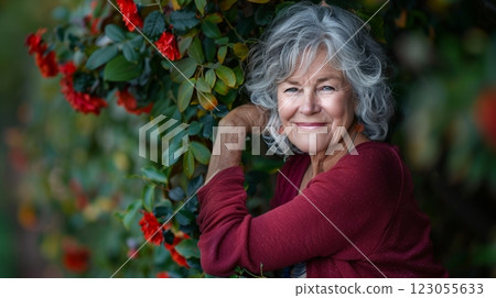 stunning beautiful and self confident best aged woman with grey hair 123055633