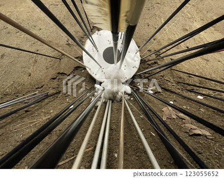 Snowman with an arrow stuck in it 123055652