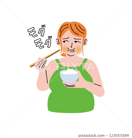 A woman eating white rice with disgust 123055899