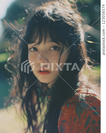 一位表情自然的亞洲女性的時尚肖像 123056574