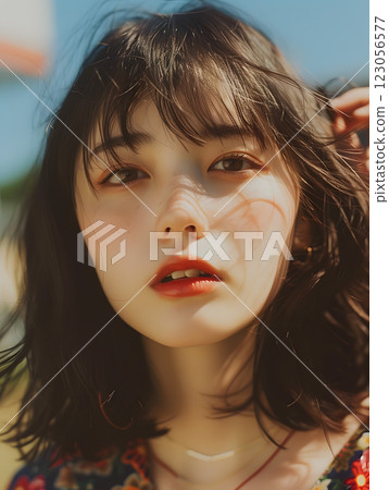 Fashion portrait of an Asian woman with a natural look 123056577