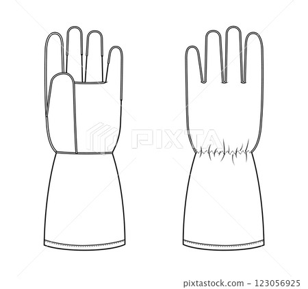 Welding Gloves Working hand accessory clothing technical illustration garment. Vector front palm back view for Men women 123056925