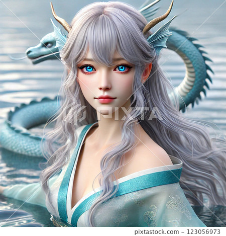 Blue dragon and woman 123056973