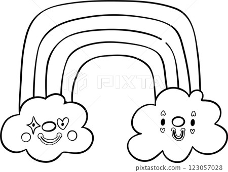 Clown Rainbow Outline Hand Drawn 123057028