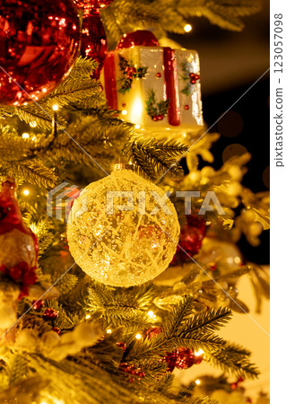 Creative Christmas tree with glass ornaments, and red balls. 123057098