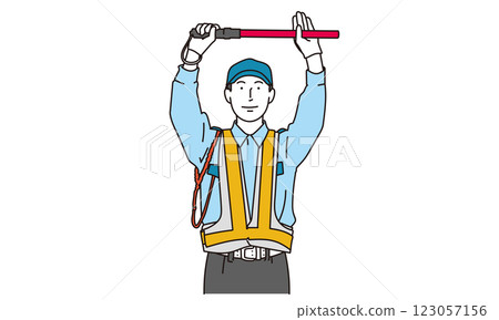 A simple illustration of a male security guard directing traffic 123057156