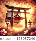 Mysterious shrine and cherry blossoms shrouded in mist | Japanese beauty 123057240