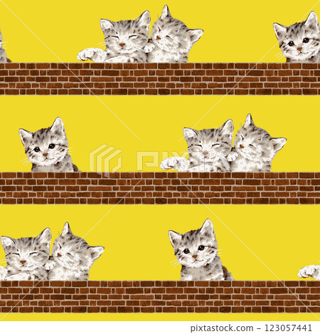 Hand-drawn cute cat seamless pattern, 123057441