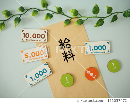 信封上的“工資”一詞 - 金錢圖像 信封上的“工資”一詞 - 金錢圖像 123057472