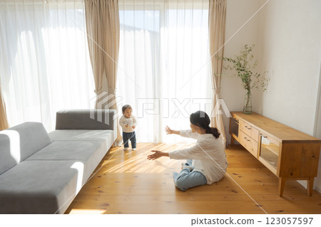 Parents and children relaxing in their home 123057597
