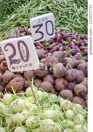 India_Scenery of street vendors selling vegetables and fruits 123057751